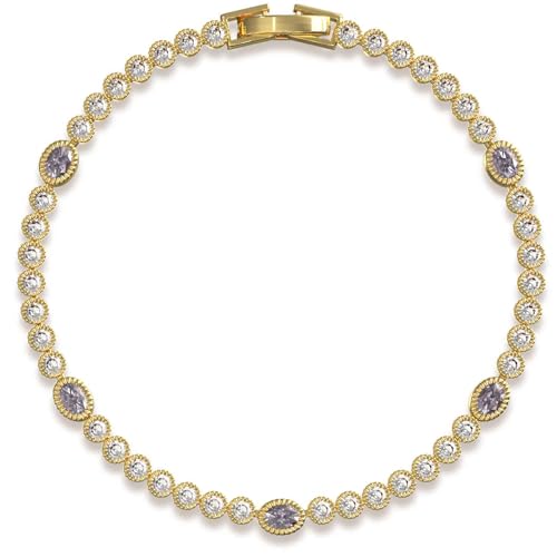 Gold Bracelets for Women, 3mm Cubic Zirconia Tennis Bracelet 7 Inch Gold Jewelry - color: Purple