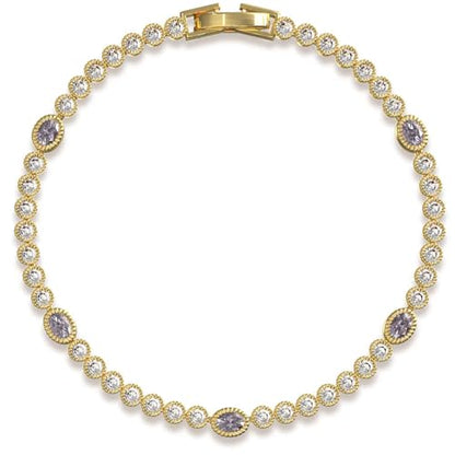 Gold Bracelets for Women, 3mm Cubic Zirconia Tennis Bracelet 7 Inch Gold Jewelry - color: Purple