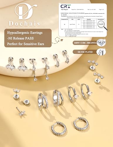 Gold Earrings for Women Flat Back Earrings Hypoallergenic Earring Stacks | 14K Gold Plated Surgical Stainless Steel Earring Set Chain Cartilage Earrings - Helix Piercing Jewelry for Women Trendy Gold - color: Silver 1