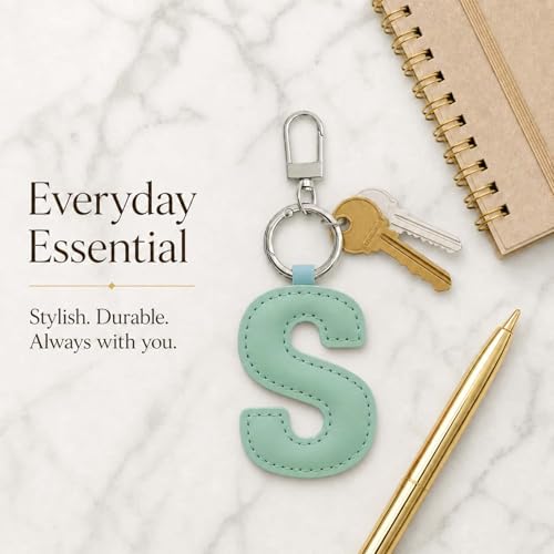 Initial Letter Keychain,Stainless Steel,Colorful Faux Leather Keyring for Backpack,Purse,Car Keys,Gift for Men Women - color: S