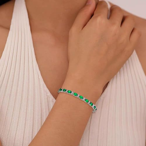 Crysdue Wedding Bridal Bracelets for Brides, Cubic Zirconia Tennis Birthstone Jewelry Gift for Women Prom - style: C_Emerald 8“