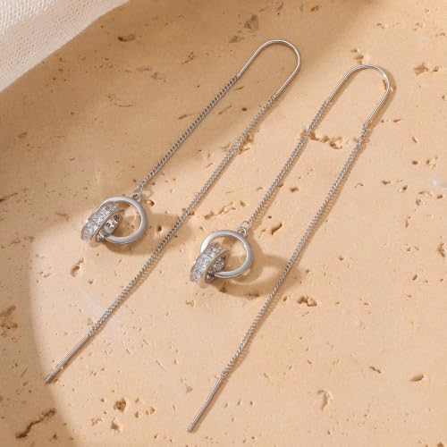 Silver Dangle Earrings Women Dangling Drop Bridesmaid Wedding Prom Jewelry - color: Silver link circle