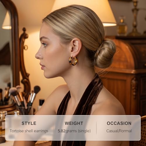 Chunky Hoop Earrings for Women, Tortoise Shell Leopard Hoops | Tortoise Shell Pattern; 18K Gold Plated Finish; 925 Silver Posts; Lightweight Statement Style - color: QIHP-03-Leoperd