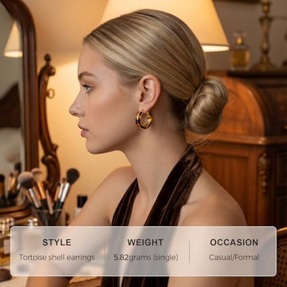 Chunky Hoop Earrings for Women, Tortoise Shell Leopard Hoops | Tortoise Shell Pattern; 18K Gold Plated Finish; 925 Silver Posts; Lightweight Statement Style - color: QIHP-03-Leoperd