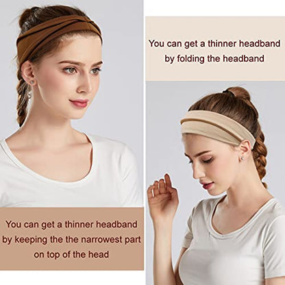 YONUF Fashion Headbands For Women Wide Headband Yoga Workout Head Bands Hair Accessories Band 6 Pack - color: Solid