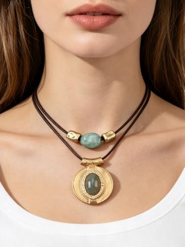 Chunky Pendant Necklace for Women Vintage Boho Necklaces Choker Layered Statement Necklaces Bohemian Jewlery Gifts - style: Bohemian Style Necklaces
