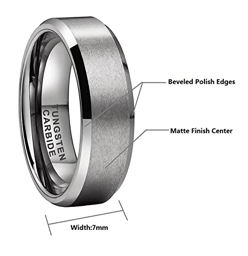 CROWNAL 3mm 5mm 7mm 9mm Tungsten Rings for Men Women Black/Silver/Gunmetal/Gold Beveled Polished Edges Matte Finish Comfort Fit 4-17 - color: Silver 7mm