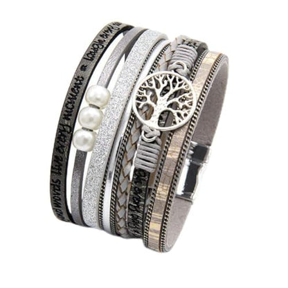 TGLS Women Tree of Life Leather Bracelets Multi-Layer Wraps Wristband Layered Wrap Bangle Cuff Bracelets for Friends Sisters Birthday Gifts - color: Grey