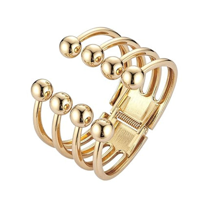 HZMAN Chunky Gold Cuff Bracelets for Women Thick Wide Bangle Bracelet Hammered Open Hinge Wrist Cuff Bracelet Jewelry Gift - color: 20.Beaded Cuff Bangle for Women