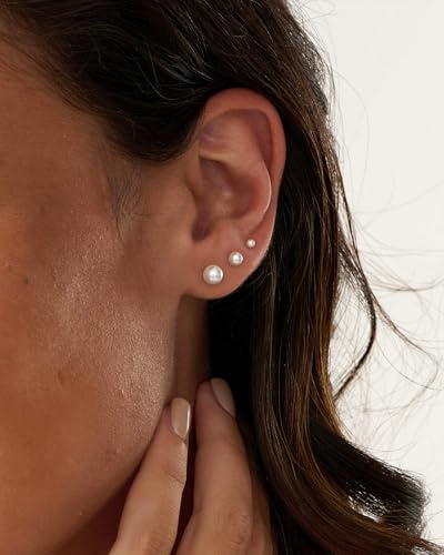 3 Pair Tiny Flat Back Earrings for Women - 14K Gold/White Gold Plated Dainty Cute Small Screw Flatback Stud Earring, Everyday Wear Gift - color: Pearl-Flat 4/5/6mm Gold