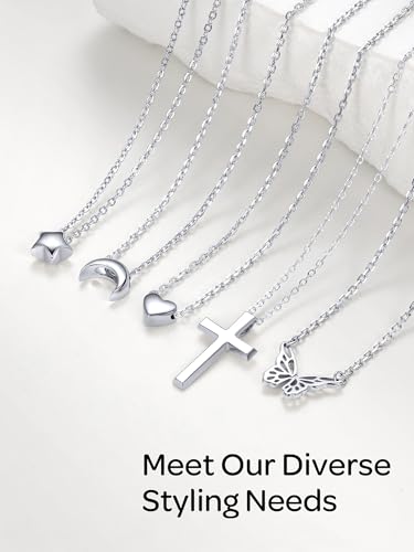 ChicSilver 925 Sterling Silver Cross/Heart/Butterfly/Star/Moon Necklace for Women, Hypoallergenic Dainty Small Silver Pendant Necklaces (with Gift Box) - style: 02.Heart