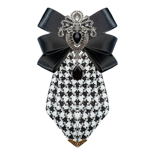 Men's Teardrop Rhinestone Bow Pre-Tied Brooch for Unisex Elegant Crystal Satin Fabric Houndstooth Ribbon Neck Tie Brooches Lapel Pins Wedding Prom Party Costume Bow Tie - color: Black