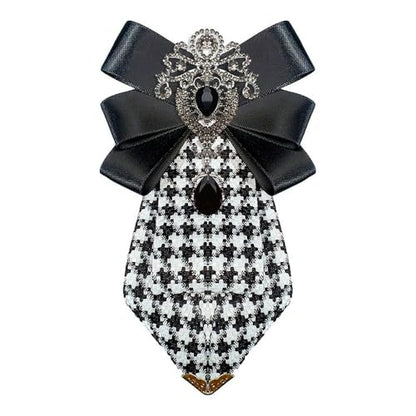 Men's Teardrop Rhinestone Bow Pre-Tied Brooch for Unisex Elegant Crystal Satin Fabric Houndstooth Ribbon Neck Tie Brooches Lapel Pins Wedding Prom Party Costume Bow Tie - color: Black