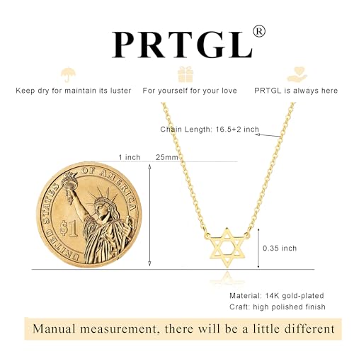 Dainty Gold Necklace: 14k Gold Plated Dianty Boots Bow Sun Moon Horse Evil Eye Conch Seahorse Necklace for Women 16.5"+2" - color: Star of David