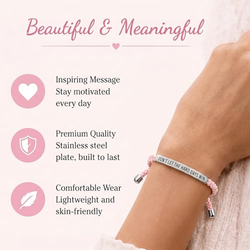 Frodete Dont Let The Hard Days Win Bracelet Inspirational Gifts for Women Adjustable Braided Tube Bracelet Gifts for Friends - color: A3:pink