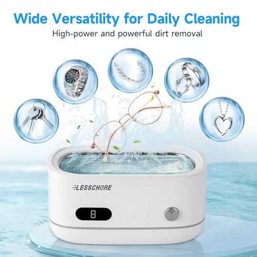 LessChore® Ultrasonic Jewelry Cleaner with Polishing Cloth&Degas, 42000Hz Portable Household Sonic Cleaner. Ideal for Cleaning of Rings, Earrings, Necklaces, Glasses&More. Gift for Women, Mom, Wife