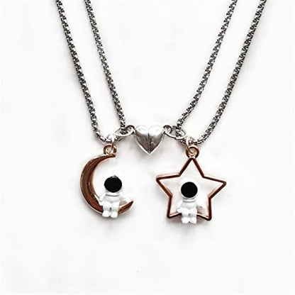 Caiyao 2Pcs Stainless Steel Mutual Attraction Couples Matching Spaceman Pendant Necklace Astronaut Promise Necklace for Women Men Friends Him Her Friendship Astronomy Jewelry Gift - color: F moon star heart