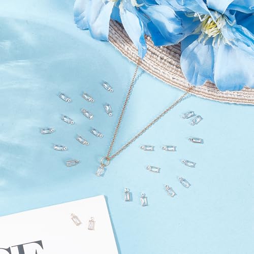 40Pcs 2 Colors Cubic Zirconia Rectangle Charms Clear Crystal Rhinestone Charms Dangle Bead Pendants Brass CZ Gem Pendants for Necklace Earrings Bracelet DIY Jewelry Making Craft