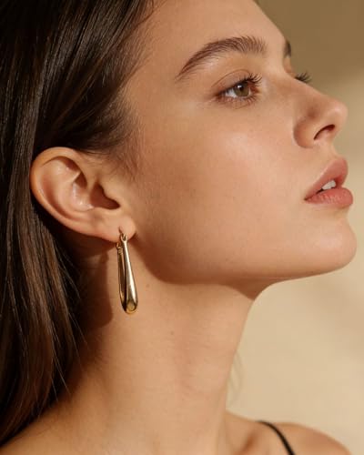 Earrings for Women, Saguine Chunky 14K Gold Plated Hoop Earrings Trendy | Chunky Earring, Big Large U-Shape Drop Twist Dangle Statement Stud Hoops Earrings, Jewelry for Women Gifts - style: U Shape Hoops