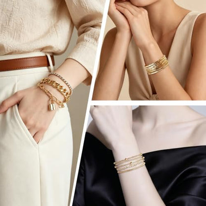 Gold/Silver Jewelry Set for Women Layered Bracelets Ball Dangle Hoop Earrings Stackable Knuckle Rings Set Dainty Adjustable Necklaces Valentine Anniversary Trendy Party Costume Accessories Jewelry - style: Vintage