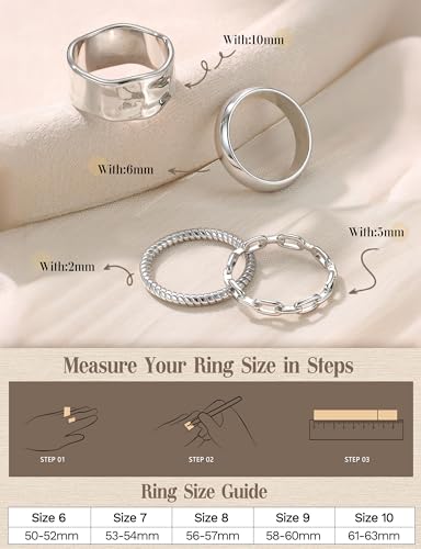FIASASO Chunky Gold Rings for Women Non Tarnish - 4Pcs 14K Gold Plated Dainty Stackable Ring Set Trendy Hypoallergenic Thick Dome Statement Finger Knuckle Rings Pack Size 5-10 - color: Silver