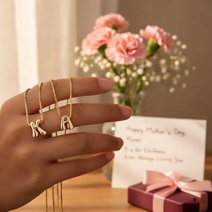 Bubble Gold Initial Necklaces for Women,14K Gold Plated A-Z Initial Necklaces for Women, Chunky balloon letter name Pendant Necklace Fashion Jewelry Gifts - color: A, style: Gold