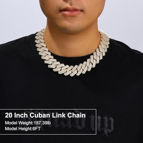 Ucciyo 30MM/25MM Cuban Link Chain for Men, Luxury Iced Out Diamond Chain | Luxurious Diamond-Simulated, Large Miami Cuban Style, 18K Gold Plated - color: 25MM-Gold, size: 20 Inch
