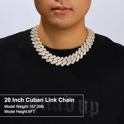 Ucciyo 30MM/25MM Cuban Link Chain for Men, Luxury Iced Out Diamond Chain | Luxurious Diamond-Simulated, Large Miami Cuban Style, 18K Gold Plated - color: 25MM-Gold, size: 20 Inch