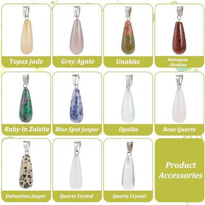 PH PandaHall 24pcs Stone Pendant Oval Long Tears Water Drop Chakra Charm Semi-Precious Gemstone Rock for Necklace Jewelry Making - color: 12 Color Long Drop -24pcs