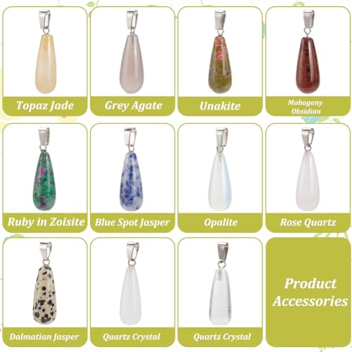 PH PandaHall 24pcs Stone Pendant Oval Long Tears Water Drop Chakra Charm Semi-Precious Gemstone Rock for Necklace Jewelry Making - color: 12 Color Long Drop -24pcs