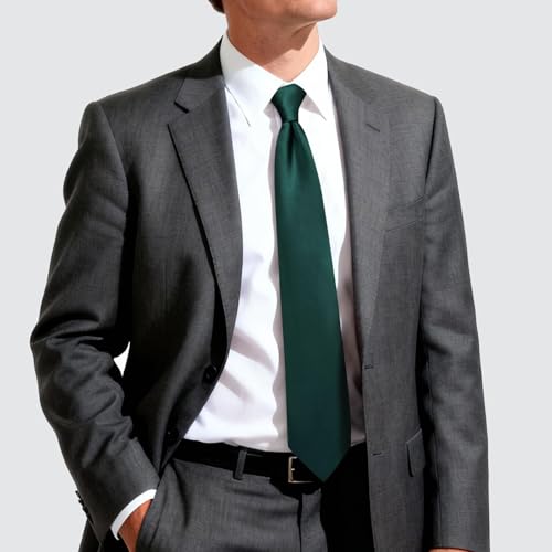 Hi-Tie 5Pcs Mens Solid Color Silk Tie Satin Pretied Bowtie Lapel Pin for Men Handkerchief Cufflink Wedding Gift Box - color: Dark Green