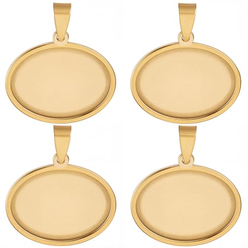 1 Box 10Pcs Oval Cabochon Settings Gold Stainless Steel Bezel 18 x 25mm Metal Photo Cameo Resin Cabochons Blanks Trays Pendant Base Charms for Jewelry Making Earrings Necklaces DIY Crafts - style: gold flattened round