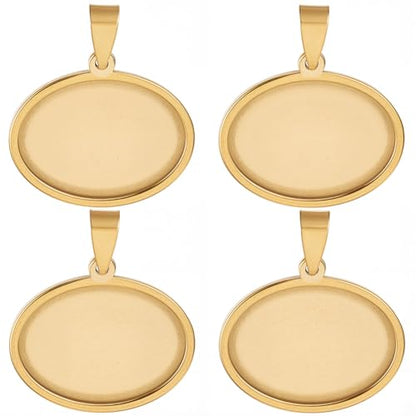 1 Box 10Pcs Oval Cabochon Settings Gold Stainless Steel Bezel 18 x 25mm Metal Photo Cameo Resin Cabochons Blanks Trays Pendant Base Charms for Jewelry Making Earrings Necklaces DIY Crafts - style: gold flattened round