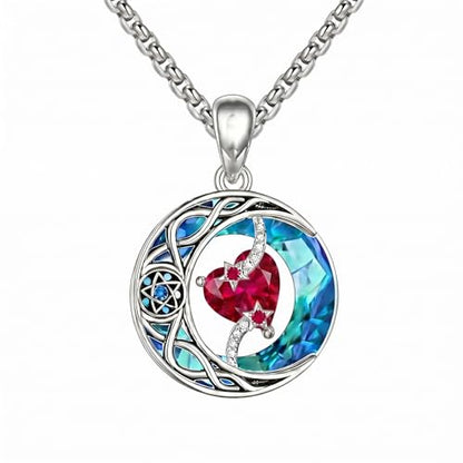 ONEFINITY Moon Star Necklace 18K White Gold Plated Celtic Moon Birthstone Pendant Necklaces Heart Birthstone Anniversary Birthday Jewelry Gifts for Women Wife Mom - style: July