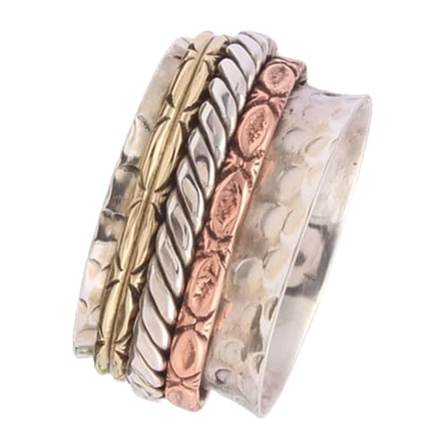 Natural 925 Sterling Silver Spinner Ring, Unisex Band Ring, Outstanding, Meditation, Fidget, Worry, Victorian, Mothers Day Gifts (US size 4) - color: Bohemian Ring