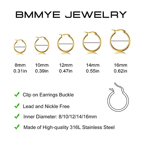 5-10 Pairs Small Gold Silver Hoop Earrings for Women, Stainless Steel Earrings Set Mens Lightweight Thin Hypoallergenic Small Hoops Set - style: 5pcs-Gold 8-16mm