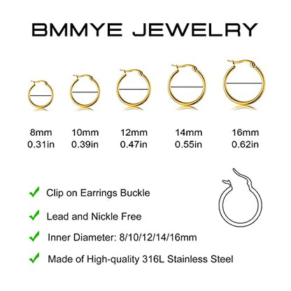 5-10 Pairs Small Gold Silver Hoop Earrings for Women, Stainless Steel Earrings Set Mens Lightweight Thin Hypoallergenic Small Hoops Set - style: 5pcs-Gold 8-16mm