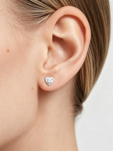 ChicSilver 925 Sterling Silver Earrings Sparkling Heart/Round/Princess Cut Birthstone Earrings for Women Birthday Jewelry with Gift Box - style: B.April(Diamond)-Heart Cut