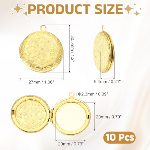 MECCANIXITY Custom Photo Locket Charm, Copper Retro Picture Locket Pendants for DIY Memorial KeyChains Necklace Bracelet Jewelry Making - color: Gold, style: Round Engraved Flower