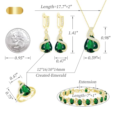 Jewelry Set for Women Teardrop Earrings Necklace Ring Bracelet Set Party Wedding Jewelry Gift for Mother Wife Friend - color: Gold-Green