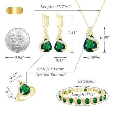 Jewelry Set for Women Teardrop Earrings Necklace Ring Bracelet Set Party Wedding Jewelry Gift for Mother Wife Friend - color: Gold-Green