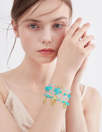 LALAPPLE Shell Bracelet Boho Beaded Stretch Bracelets for Women Seashell Strand Bracelets Starfish Charm Jewelry Summer Beach Jewelry Stackable Crystal Gold Plated Beads Bracelet for Women - style: T-Style7