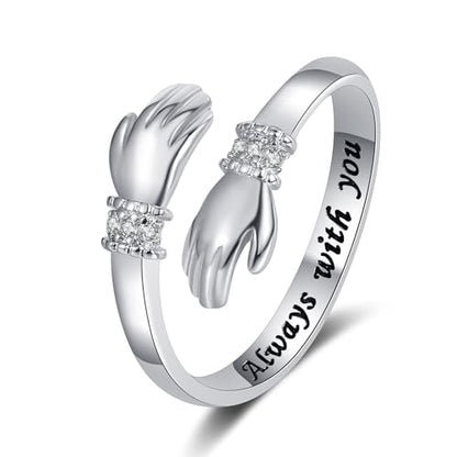 Granddaughter Daughter Hug Ring For Hope Rings, Stainless Steel Inspirational Jewelry Engraved Always With You Love You Forever Message Adjustable Non Tarnish Jewelry Birthday Gift Card - color: I love you forever Diamond(Daughter)