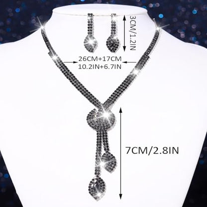 Unicra Silver Rhinestone Bridal Wedding Jewelry Set Crystal Necklace Earrings Sets Formal Prom Costume Jewelry Sets for Women and Brides - color: Black