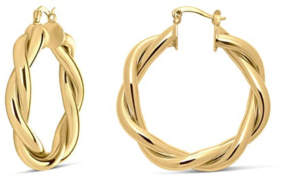 Milla Twisted Hoop Earrings for Women – Hypoallergenic Silver or Gold Statement Hoops – Lightweight & Easy to Wear - color: Gold Plated / 1.6 in / Small
