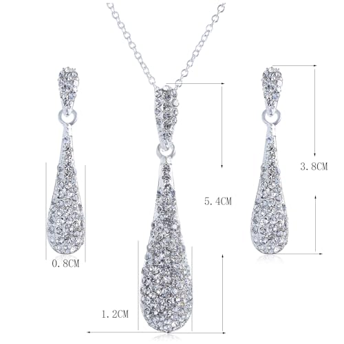 YINLI Full Crystal Rhinestone Gem Tear Drop Pendant Necklace Earrings Jewelry Sets - style: Style02