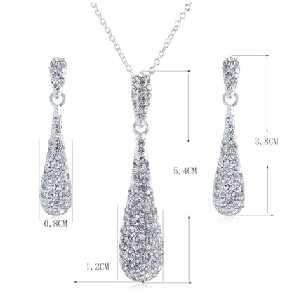 YINLI Full Crystal Rhinestone Gem Tear Drop Pendant Necklace Earrings Jewelry Sets - style: Style02