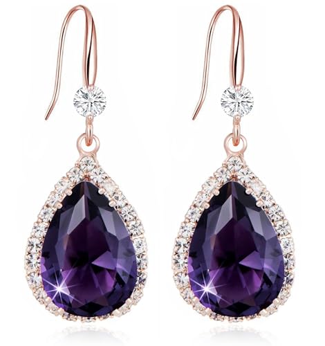 Crystal Drop Earrings for Women Cubic Zirconia Teardrop Earrings Sparkling Rhinestone Dangle Earring - color: Gold Purple