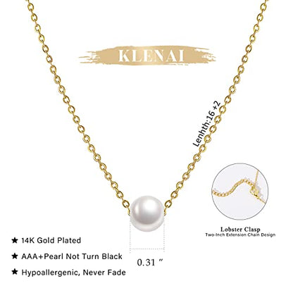 Gold Pearl Necklace For Women - 14K Gold Plated Layered Herringbone Chain Pearl Necklace, Trendy Simple Gold Jewelry Gift - color: Round Pearl-Gold