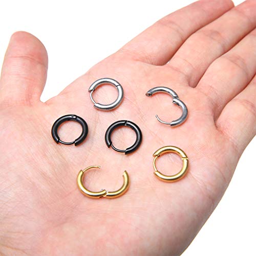 Stainless Steel Hoop Earrings for Men - Hinged Hoop Huggie Piercing Earrings Set For Men Women, Hypoallergenic Lobes Small Round Earrings - color: 3 Color Inner Diameter 0.39" (10MM)